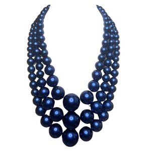Navy Faux Pearls in Graduated 3 Tier Style